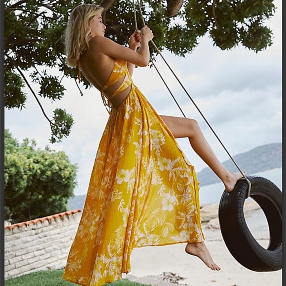 Free people Lille printed Tie-back maxi dress